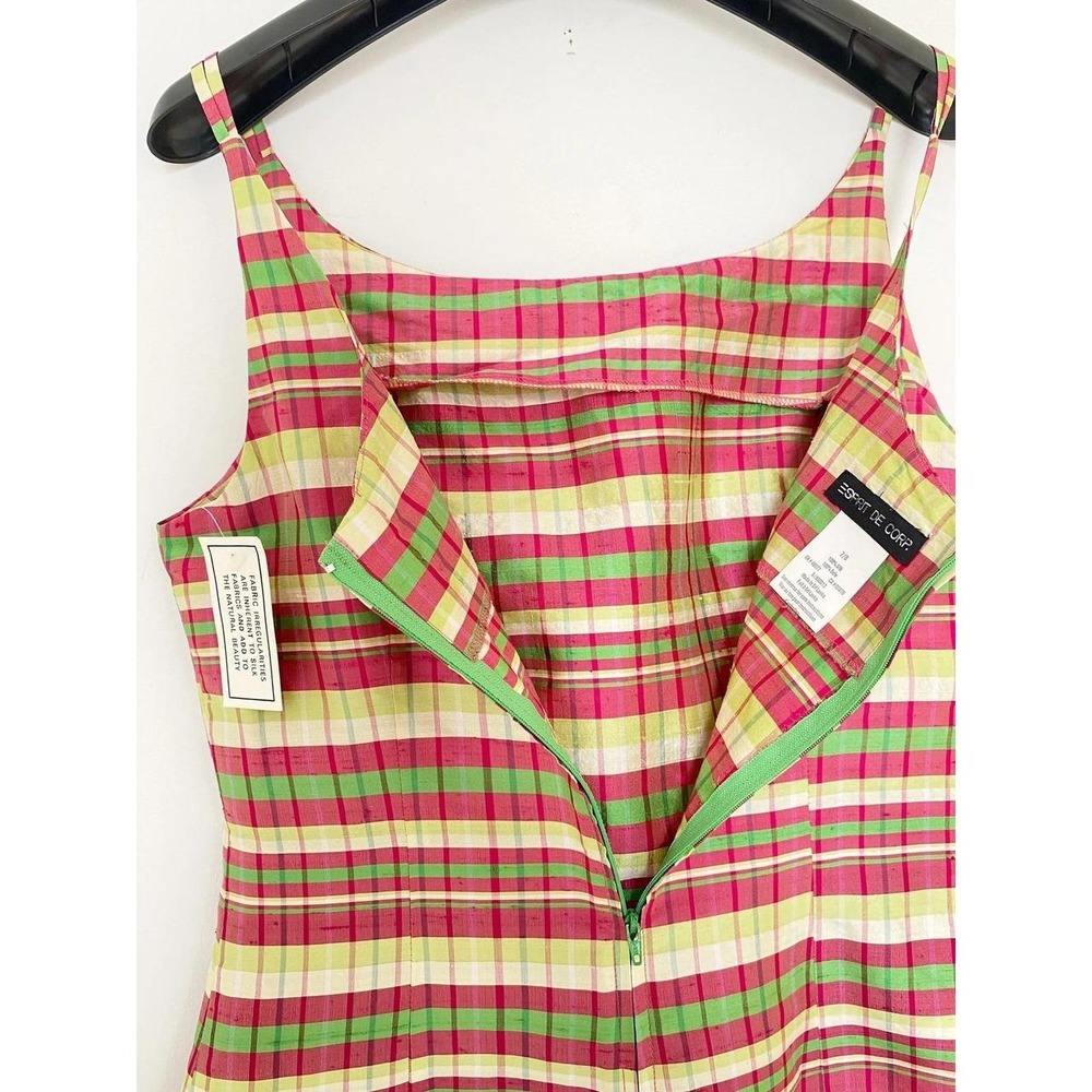 Vintage 90s Y2K Esprit Silk Slip Mini Dress Pastel Madras Plaid Print Retro Prep - Picture 8 of 8